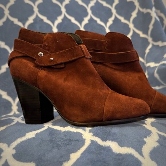 Rag & Bone Harrow Suede Booties 39 / 8.5 | Brown Ankle Boots 70s Retro Moto Boho - Picture 2 of 10